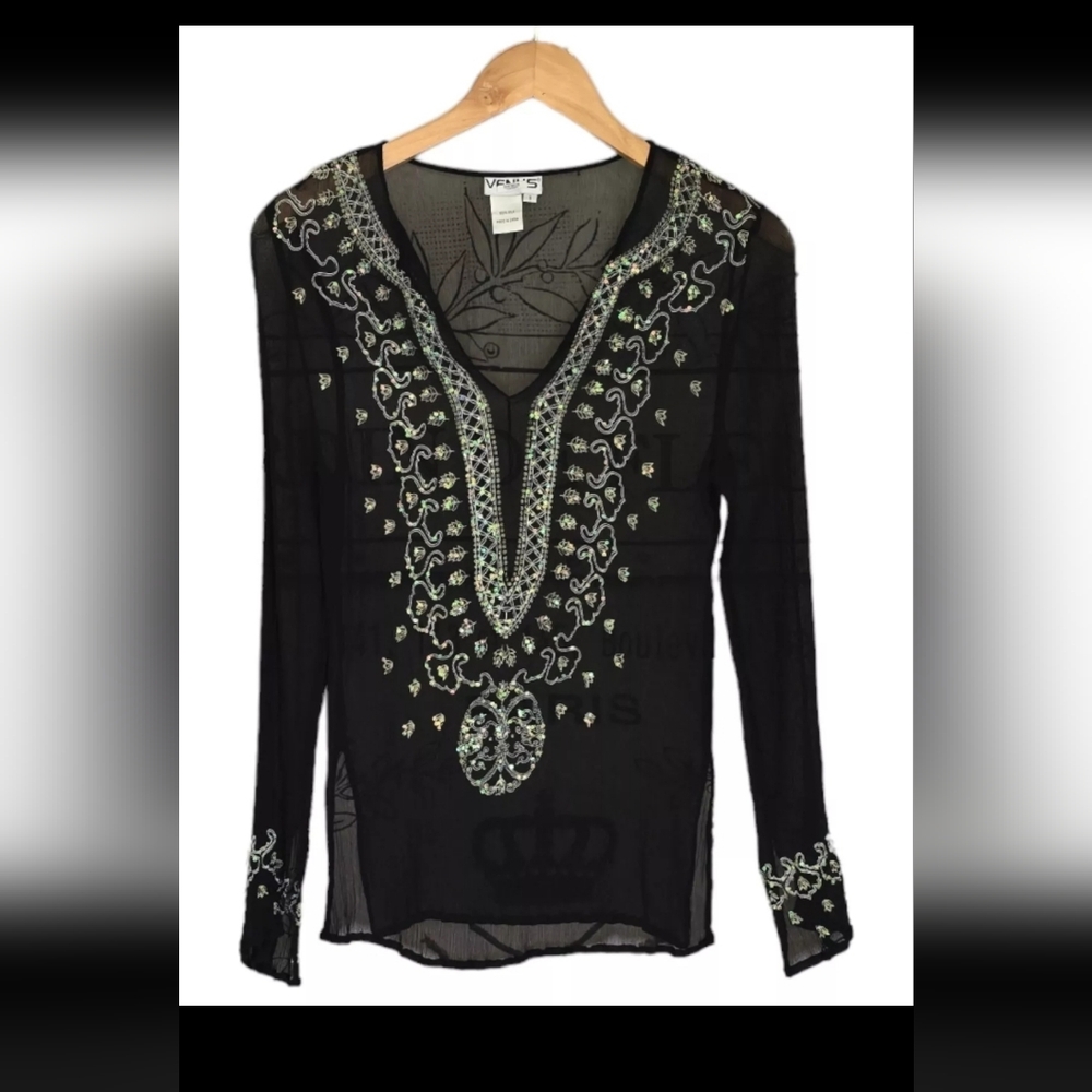 VENUS 100% Silk Swim Cover Up Womens Small Black